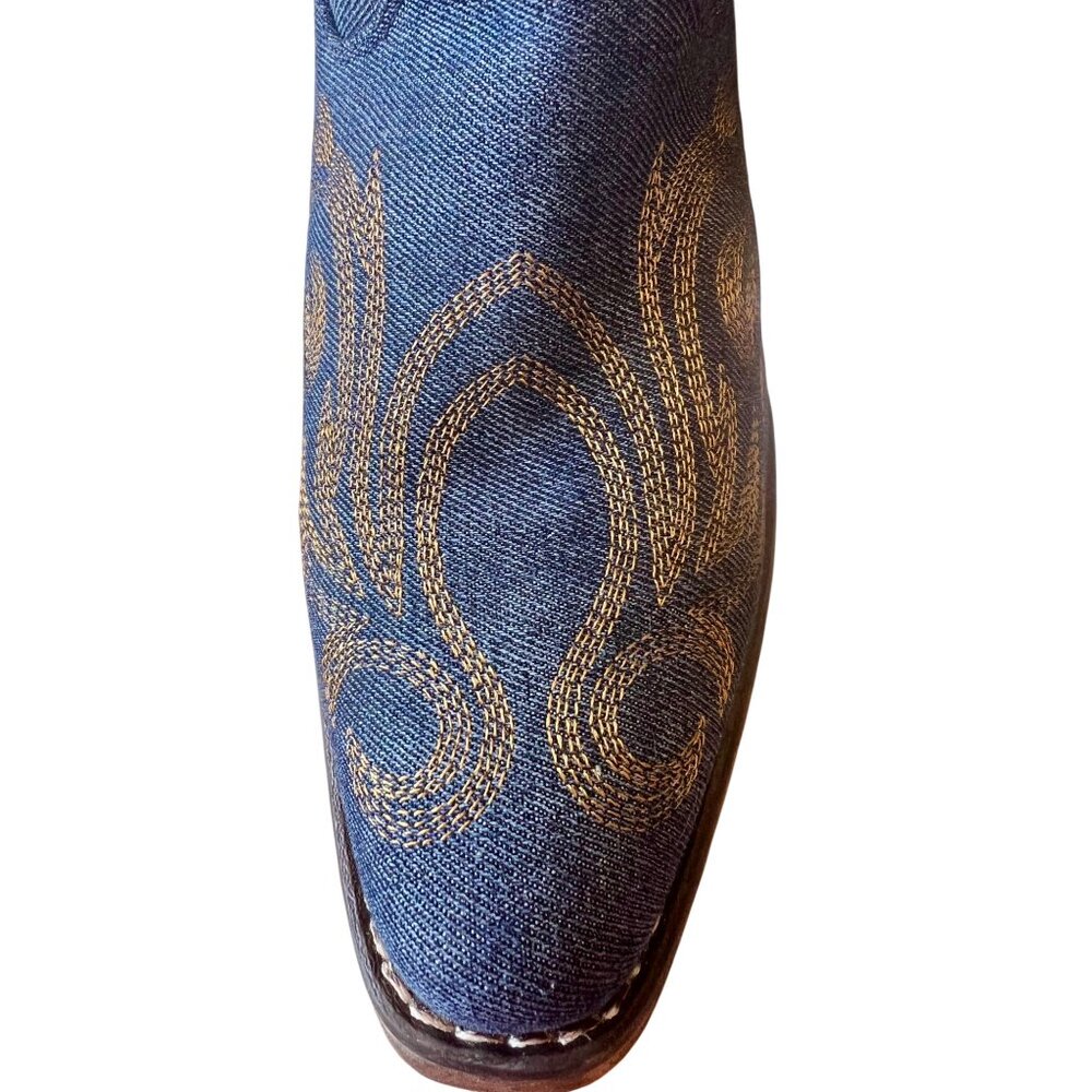Roper Denim Embroidered Western Cowboy Boots Women’s Size 9 Blue Gold Stitch New - Picture 10 of 14